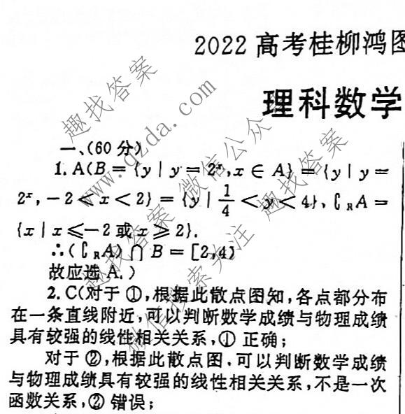 桂柳文化2022高考桂柳鸿图综合模拟金卷四4理科数学答案