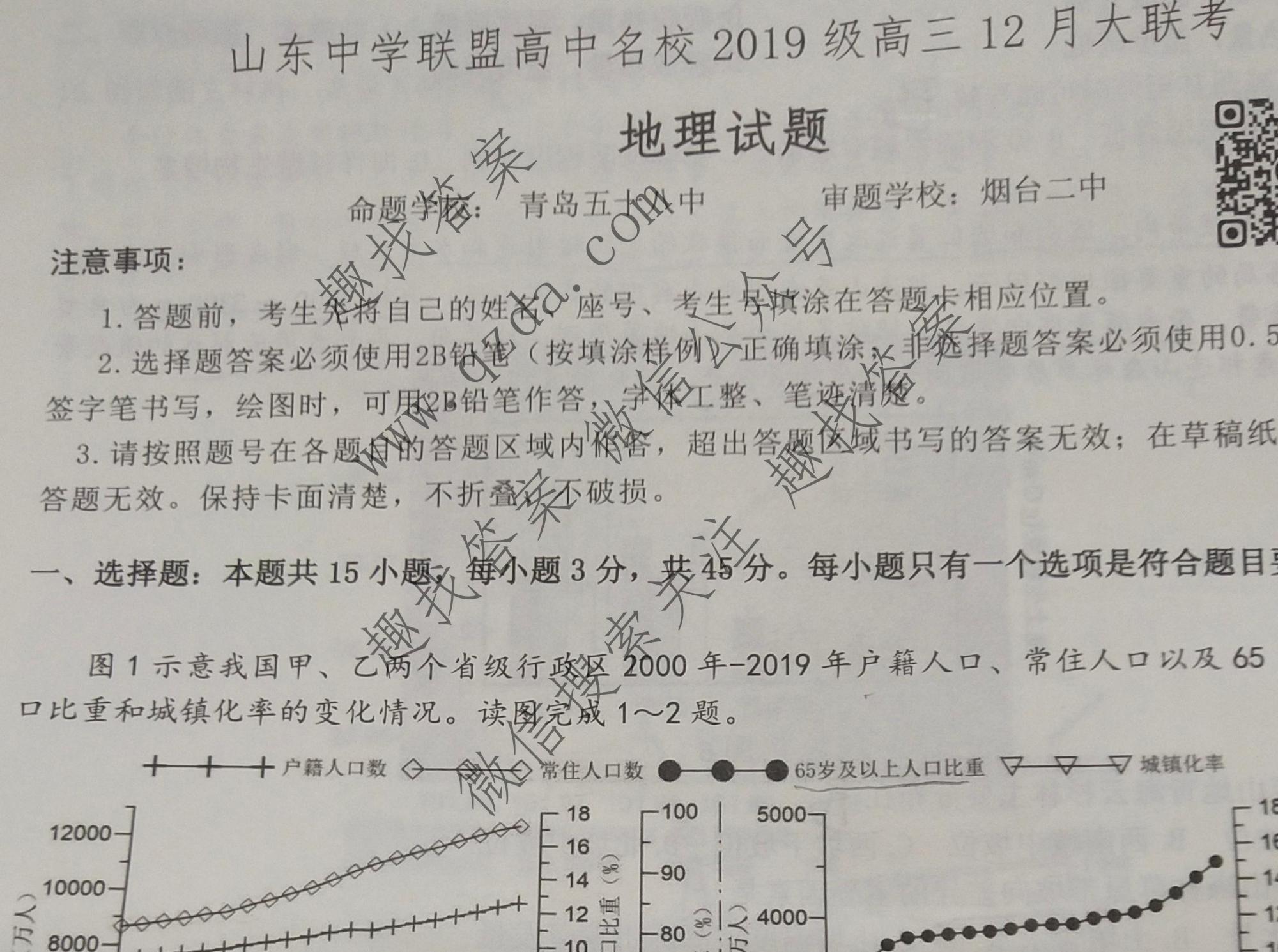 山东中学联盟高中名校2019级高三联考地理试题