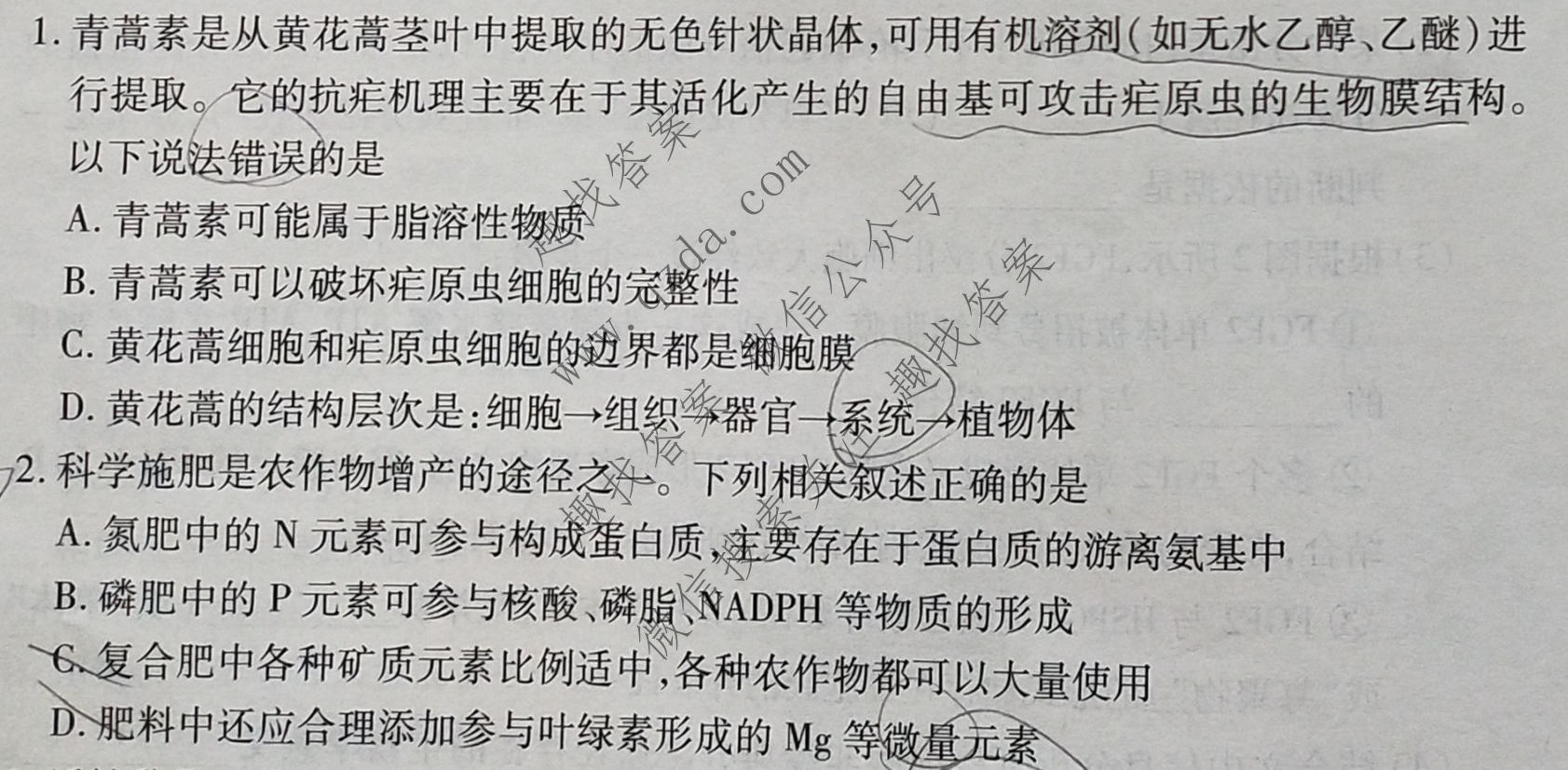 [孝感二统]2022年湖北省七市(州)高三年级3月联合统一调研测试生物试题