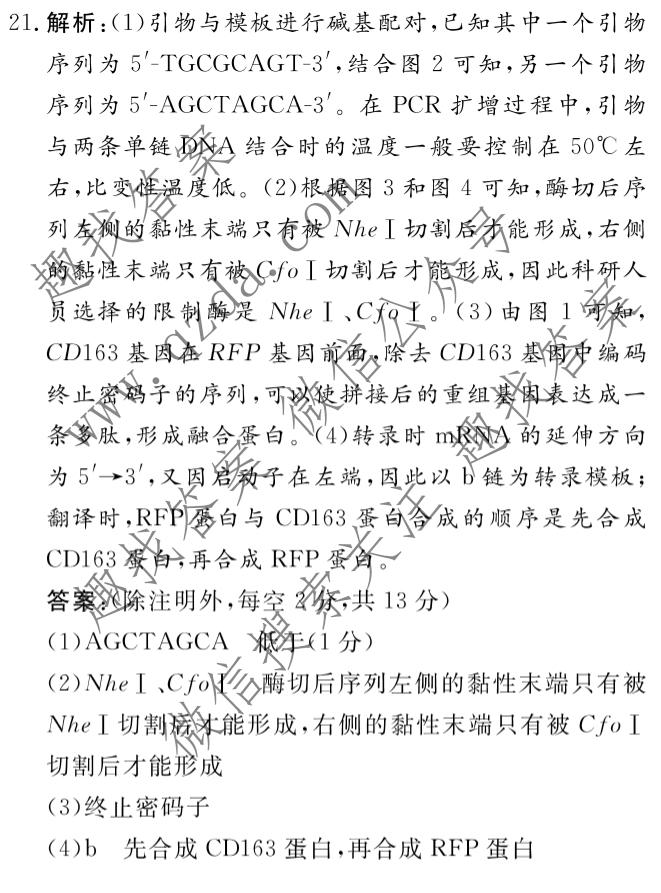 名校之约系列 2025届高三新高考考前冲刺押题卷(三)3生物GFG答案
