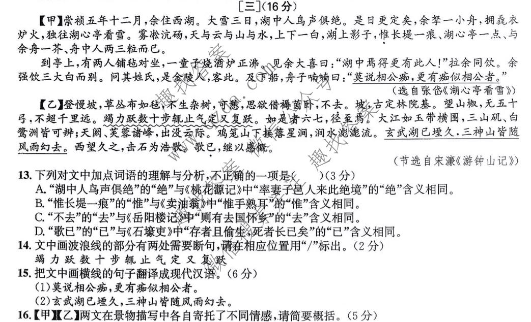 皖智教育·2025-2026学年安徽省九年级教学质量检测(无标题)3A(12月)语文A试题