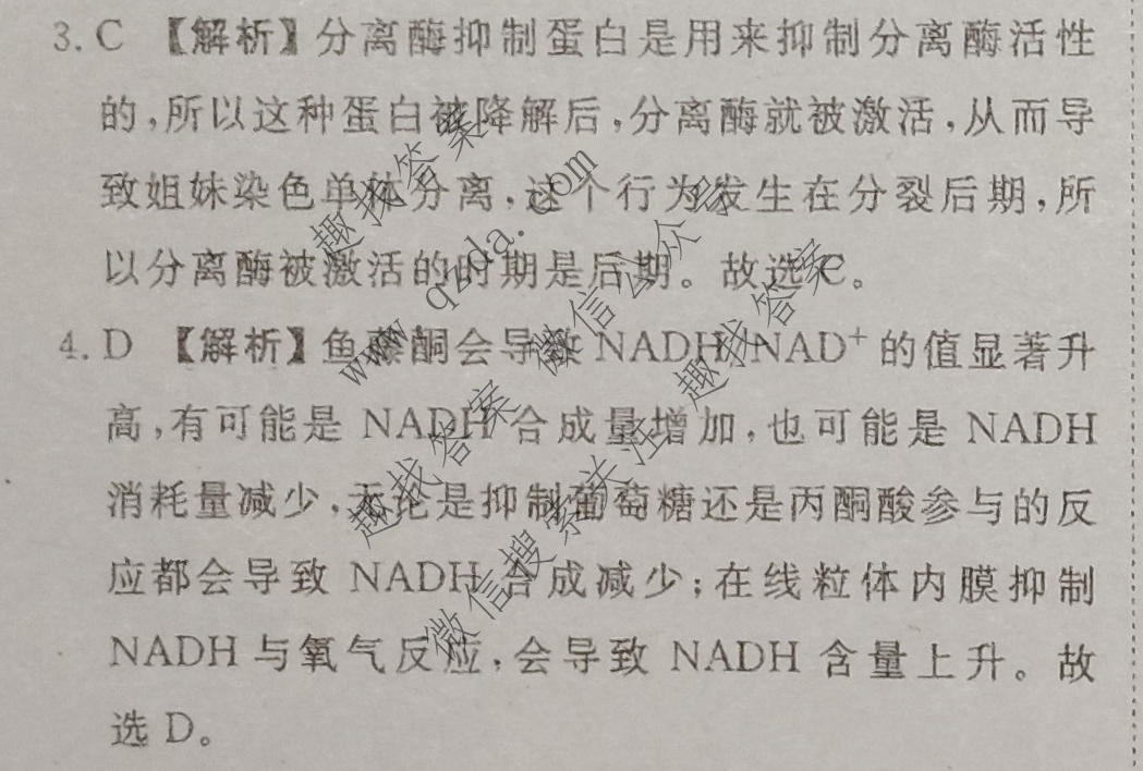 衡水金卷 2026年学科素养评价练习(一)1生物(W)答案