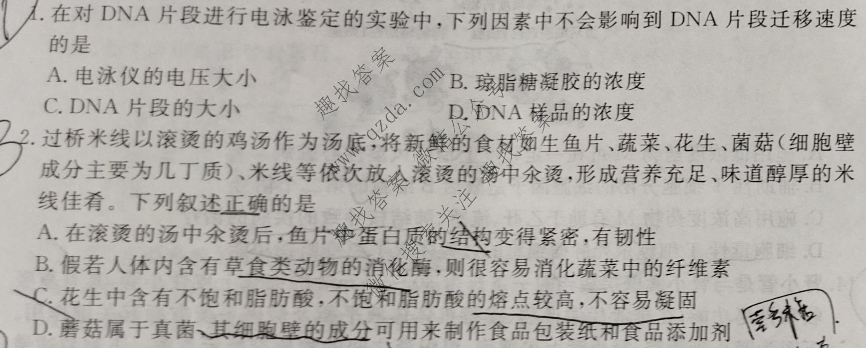 衡水金卷 2026年学科素养评价练习(五)5生物(Y)试题