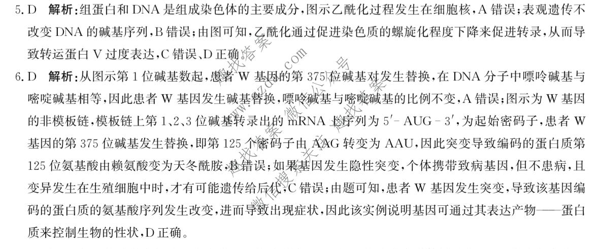 神州智达 2026届普通高中高三总复习质量监测生物答案