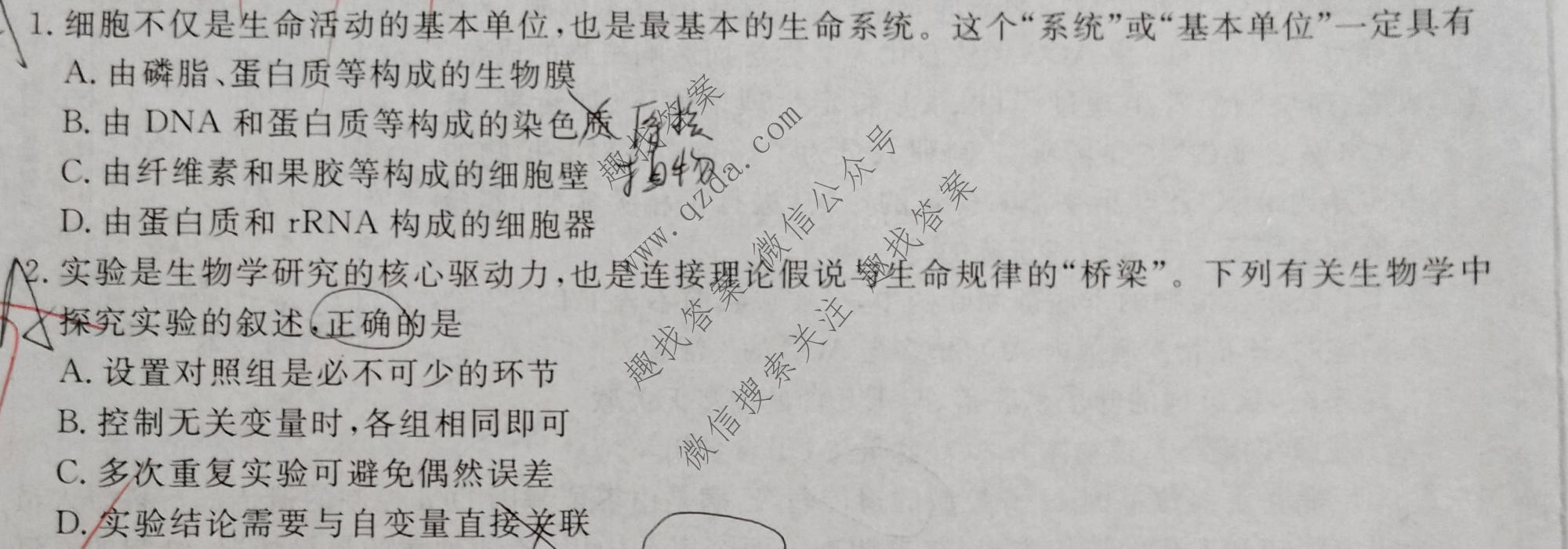 衡水金卷 2026年学科素养评价练习(三)3生物(W)试题