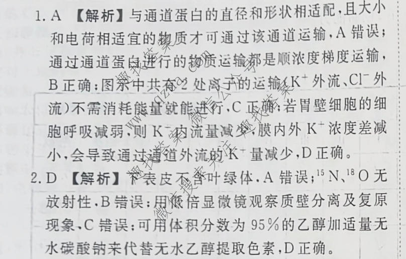衡水金卷先享题 2026年高考压轴冲刺(二)2生物(Y)答案