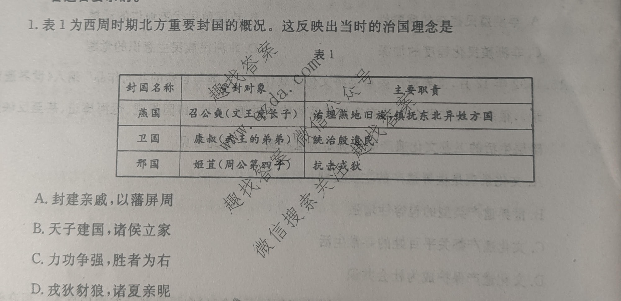 衡水名师卷 2026年普通高等学校招生全国统一考试模拟试题·高考模拟调研卷(一)1历史试题