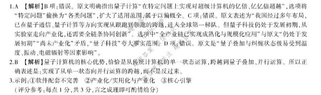 百师联盟 2026届高三二轮复习联考(三)3语文答案