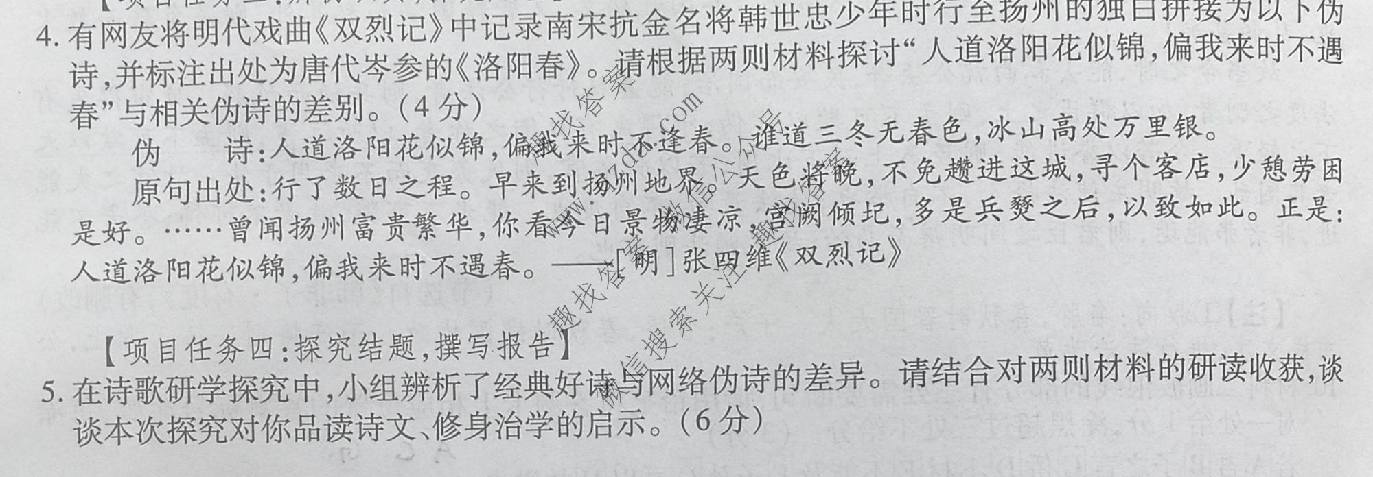 上进联考 2026年高三年级5月高考适应性检测语文试题