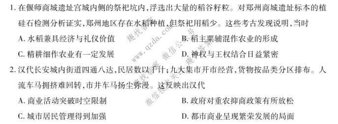 天一大联考 湖南省2025-2026学年高二7月联考(HUN202607)历史试题