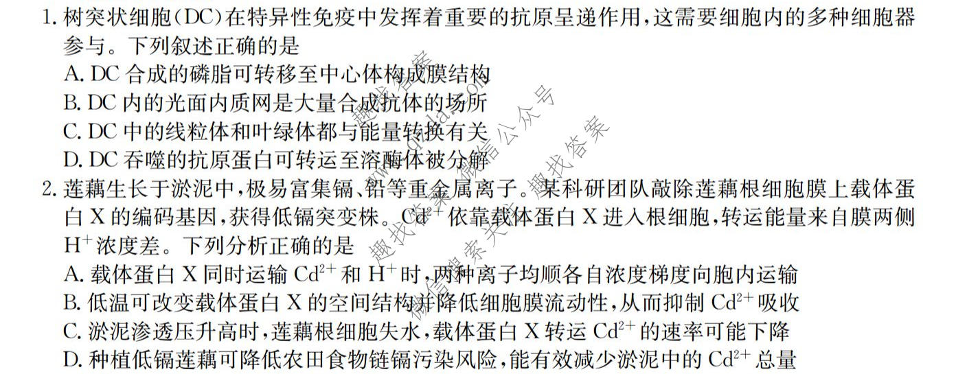 省十教育 2027届高三第一次教学质量测评生物试题