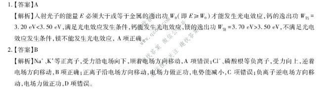 上进联考 广东省2026年高三年级9月供题训练物理答案