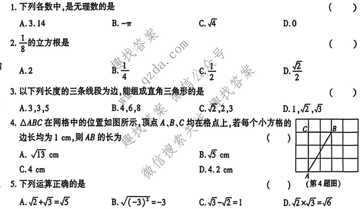 学林教育 2026~2027学年度第一学期八年级第一次阶段性作业数学A(北师大版)试题