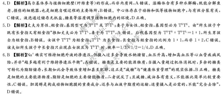 炎徳英才大联考 2027届高三检测(二)(27Y)生物答案