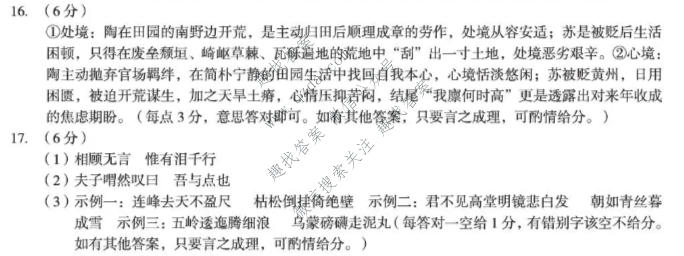 A10联盟 2027届高三上学期10月学情检测语文答案