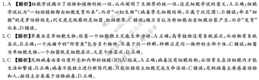 炎徳英才名校联合体2027届高一10月联考(26秋L)生物答案