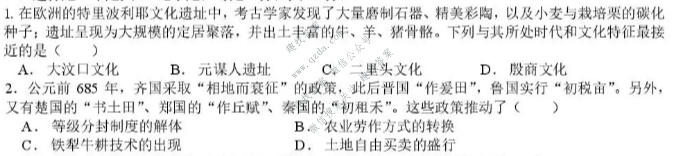 四川省树德中学高2025级高二上学期10月阶段性测试历史试题