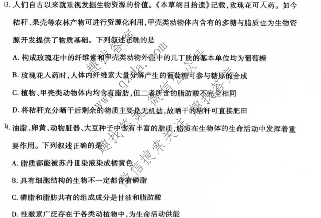天一大联考 安徽省2026-2027学年高一10月联考生物试题